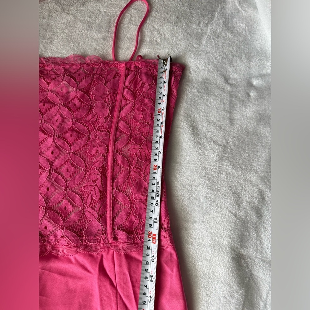 Meshki Hot Pink Lace Slip Mini Dress Size Large Satin Lace Party Date Night - Picture 14 of 15